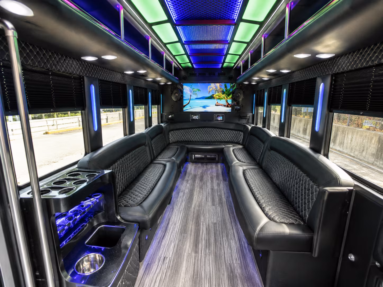 hampton 18 passenger party bus inside